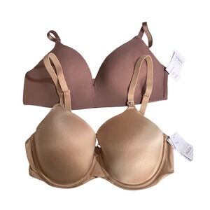 Auden Nursing Wirefree Bra 36C & Underwire T-Shirt Bra 36D Bundle NWT Mauve Tan